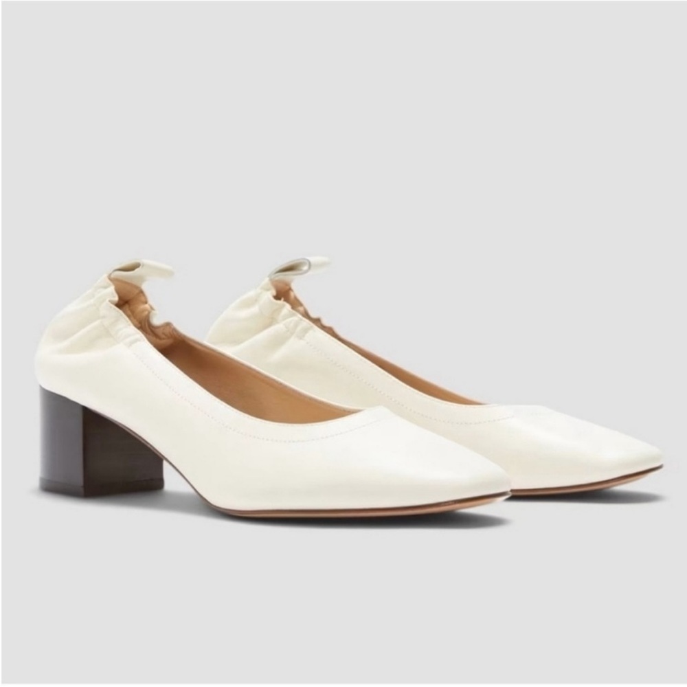 Everlane The Italian Leather Day Heel Cream Bone Stacked Pumps Slip On Sz 9.5